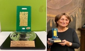 La foto del premio e del momento del ritiro del premio da parte della Dott.ssa Sonia Giausa. 