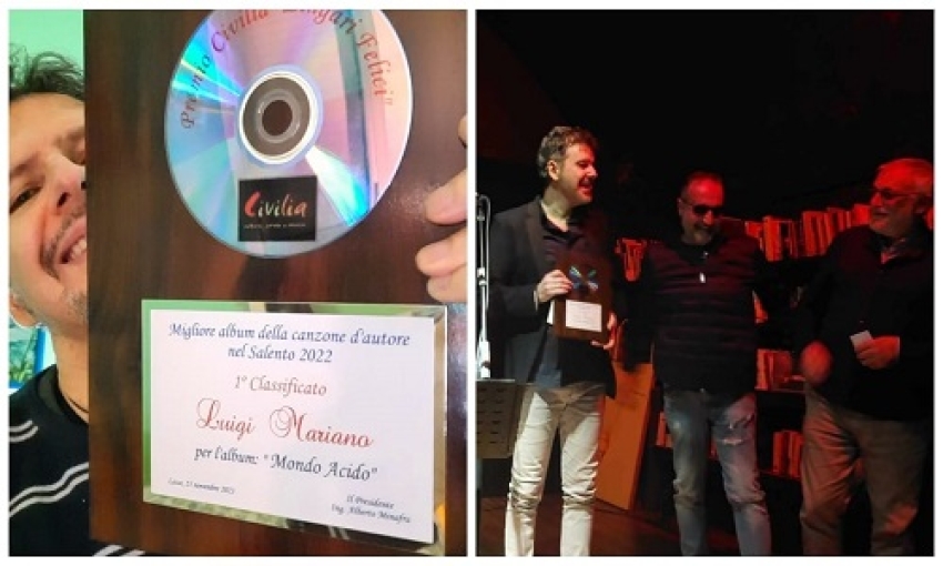 Luigi Mariano riceve il Premio Civilia &quot;Zingari Felici&quot; per &#039;Mondo Acido&#039;, miglior album salentino &#039;22