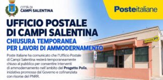 Campi Salentina, ufficio postale chiuso dal 26 ottobre al 30 novembre